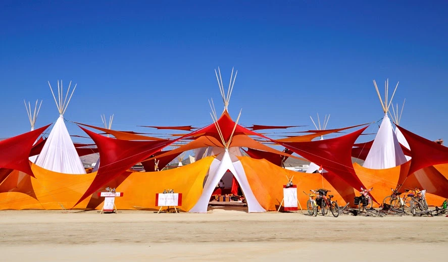 Mandala Sacred Geometric Structure at Burning Man (Red Lighting Camp)